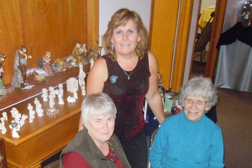 l-r Mary Murphy, Kristine Caird and Jean Freeman at the 101 Nativities event at the Cole Lake Free Methodist Church near Godfrey